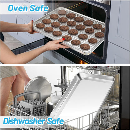 TeamFar Baking Sheet - Large Stainless Steel Cookie Tray Pan | 17.6’’ x 13’’ x 1’’, Non-Toxic & Dishwasher Safe