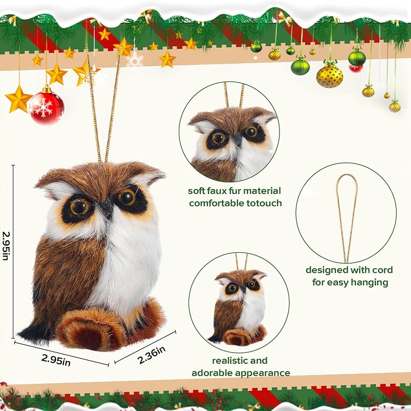 30-Pc Plush Owl Christmas Ornaments Set - Faux Fur Hanging Decorations