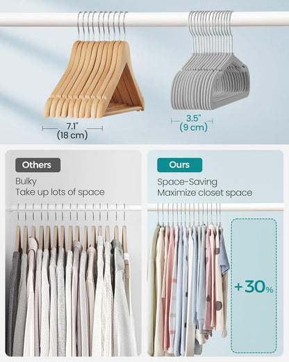 SONGMICS Kids Hangers - 50 Pack Non-Slip Velvet Baby Hangers | Space-Saving Design, Dove Gray, 14 x 8 Inches
