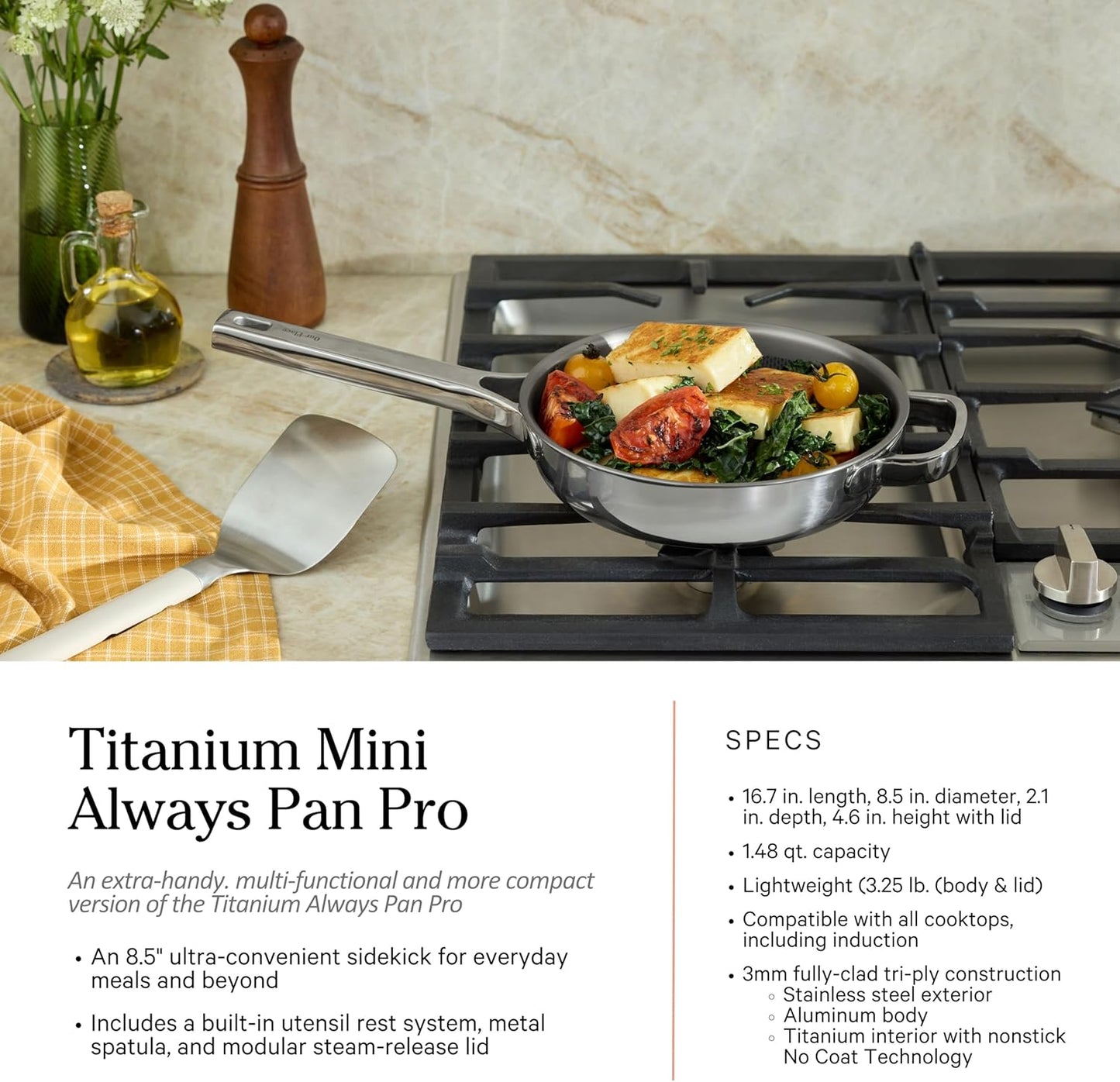 Our Place Titanium Pro Cookware Set - 10-Piece Non-Toxic Pots and Pans | Induction & Oven-Safe Up to 1000°F | Chrome Finish
