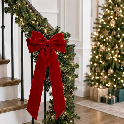 Large Velvet Christmas Bows - 20x9 in Double-Bow Pro Garden & Tree Decor (Red) - 6 Pack