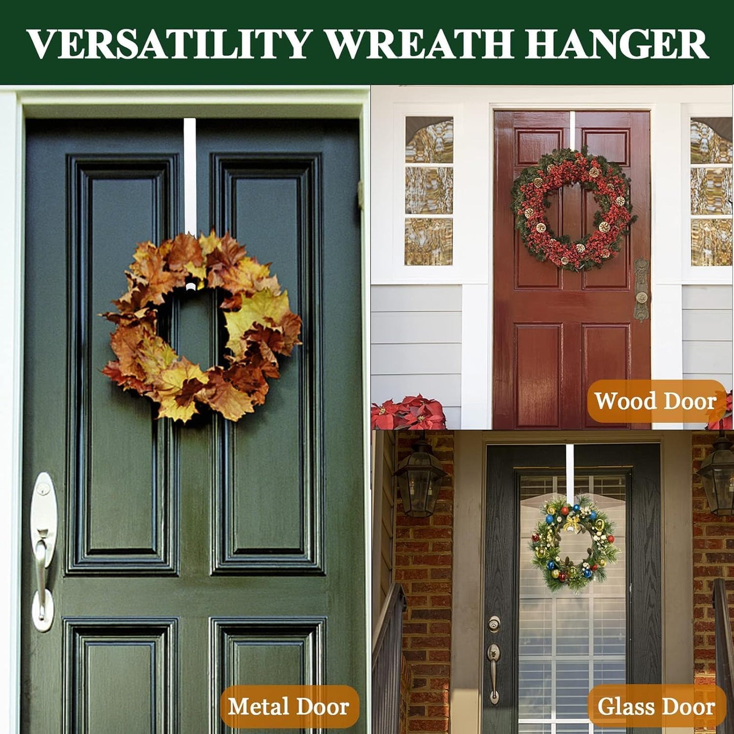 Skiennix Wreath Hanger - Adjustable 15 to 25 Inches | 20 lbs Capacity for Larger Doors - White