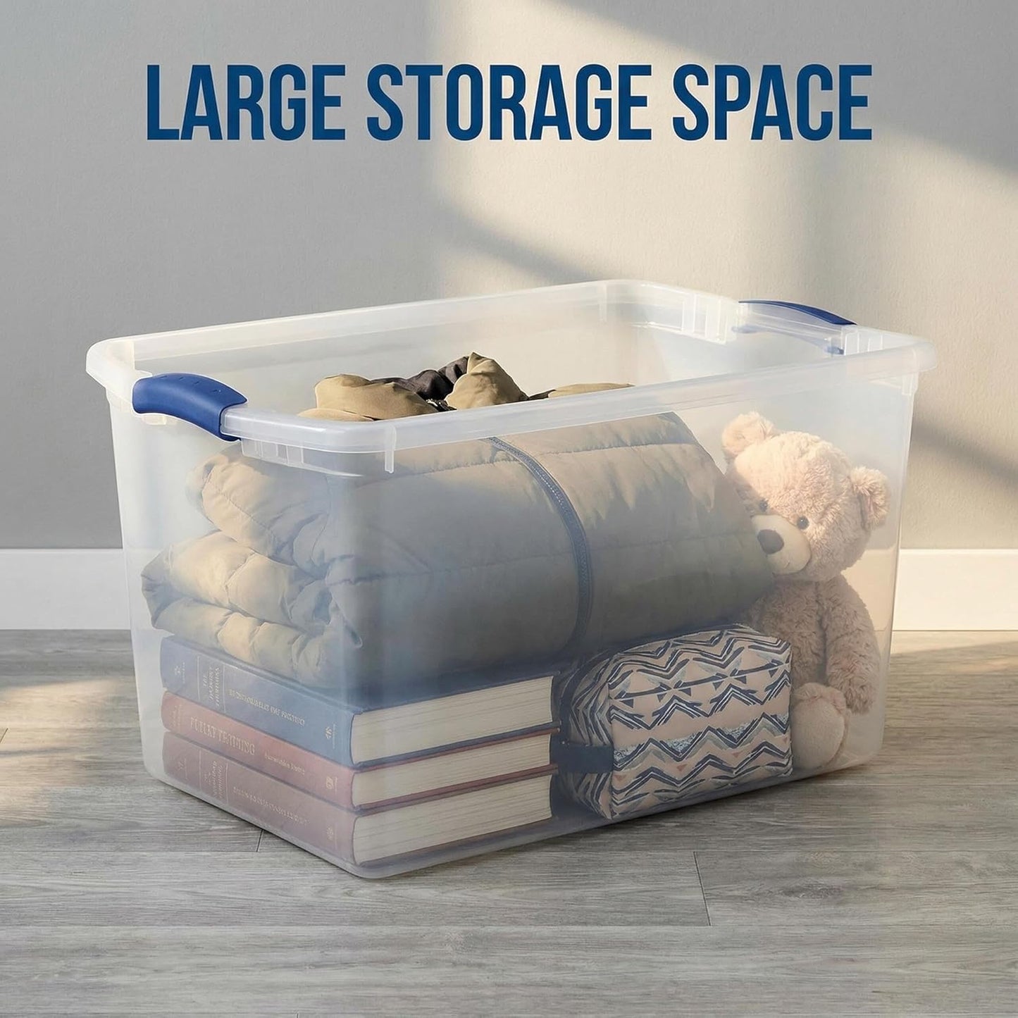 66 Quart Clear Plastic Storage Bins by [Brand Name] - Large Stackable Containers with Secure Latches for Home & Office