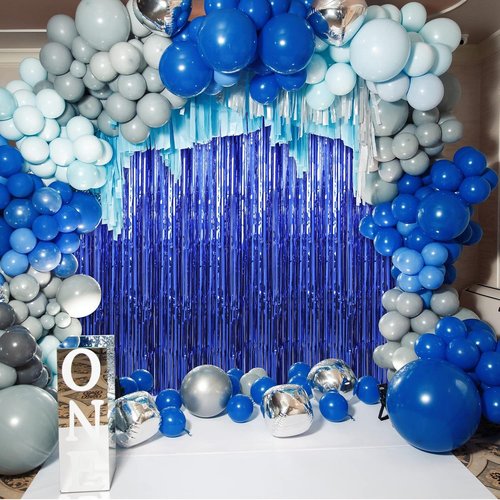 Crosize Dark Blue Foil Fringe Backdrop Curtains - 3 Pack | 3.3 x 9.9 ft Streamer Decorations for Parties