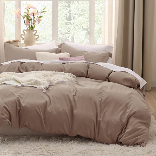 Bedsure Khaki Duvet Cover Set - Extra Soft Prewashed Cotton-Like Polyester | Twin/Twin XL, 2 Pieces