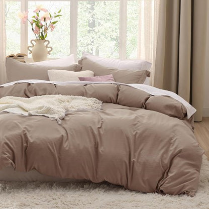 Bedsure Khaki Duvet Cover Set - Extra Soft 3-Piece Full Size Bedding, 80x90 Inches with Zipper Closure & 2 Pillow Shams