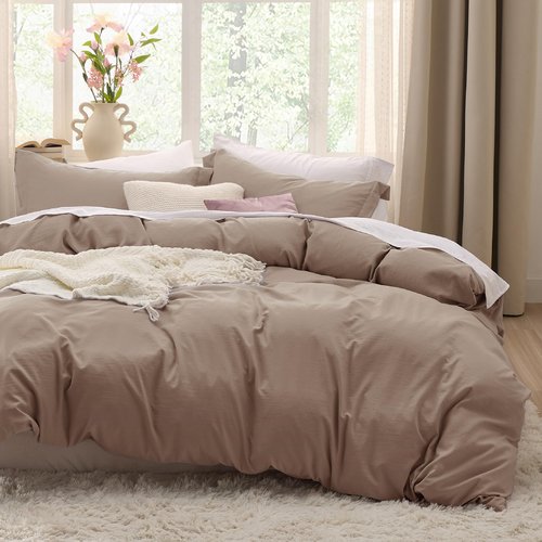 Bedsure Khaki California King Duvet Cover - Prewashed Cotton-Like Extra Soft Bedding Set, Includes 1 Cal King Duvet Cover 104x98 Inches with Zipper Closure & 2 Pillow Shams, Comforter Not Included