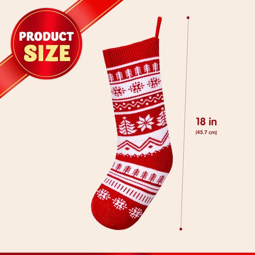 JOYIN 6 Pack Christmas Knit Stockings - Large Rustic Yarn Design with Snowflakes & Reindeer for Holiday Decor