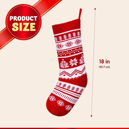 JOYIN 6 Pack Christmas Knit Stockings - Large Rustic Yarn Design with Snowflakes & Reindeer for Holiday Decor