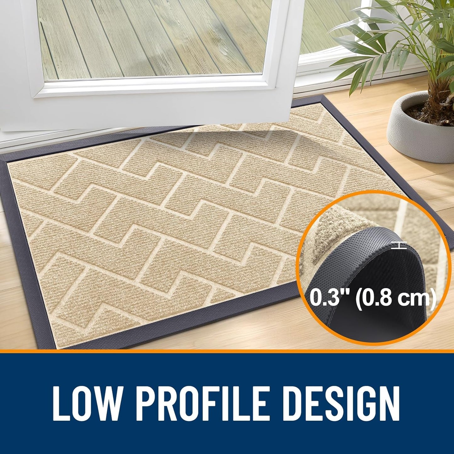 OLANLY Waterproof Front Door Mat - All-Season Herringbone Design | Sturdy Natural Rubber, Easy Clean (Beige, 47x23)