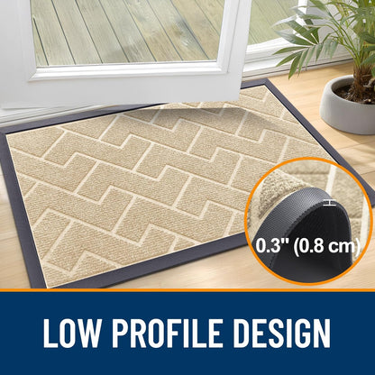 OLANLY Waterproof Front Door Mat - All-Season Herringbone Design | Sturdy Natural Rubber, Easy Clean (Beige, 47x23)