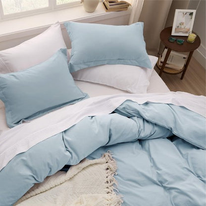 Bedsure Sky Blue Duvet Cover Queen Size - 3 Pieces Prewashed Cotton-Like Polyester Extra Soft Bedding Set, Includes 1 Duvet Cover 90x90 Inches with Zipper Closure & 2 Pillow Shams, No Comforter