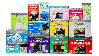 Ultrasac Heavy-Duty 33 Gallon Drawstring Trash Bags - 1.4 MIL | 33.5" x 38" | Pack of 86 for Home & Outdoor Use