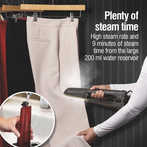CHI SteamPress 3-in-1 Handheld Garment Steamer & Clamping Steam Iron, No Ironing Board Needed, 200ml Water Tank, 9 Minutes of Steaming, 25 Second Fast Heat-Up, 1500 Watts, 10’ Cord, Black (11600)