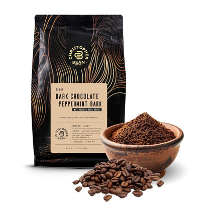 Christopher Bean Coffee - Dark Chocolate Peppermint Bark Flavored Coffee, (Decaf Ground) 100% Arabica, No Sugar, No Fats, Made with Non-GMO Flavorings, 12-Ounce Bag of Decaf Ground Coffee