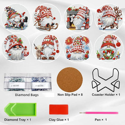 Christmas Gnome Diamond Art Coasters Kit - 8 Pcs by Ekuxom (Variation: Christmas Gnome)