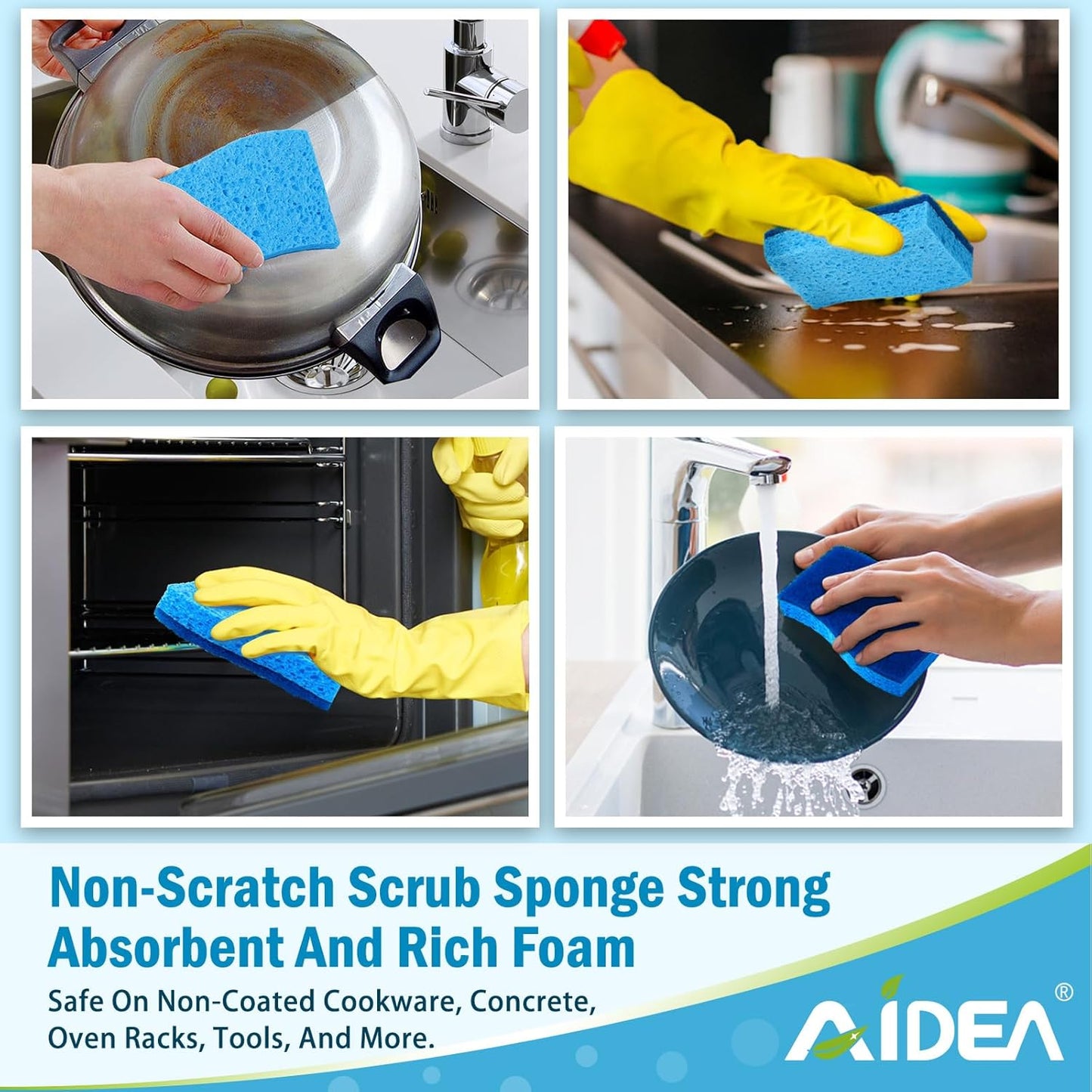 AIDEA Non-Scratch Kitchen Sponges - Fast Cleaning Power for Dishes | 6 Count Set