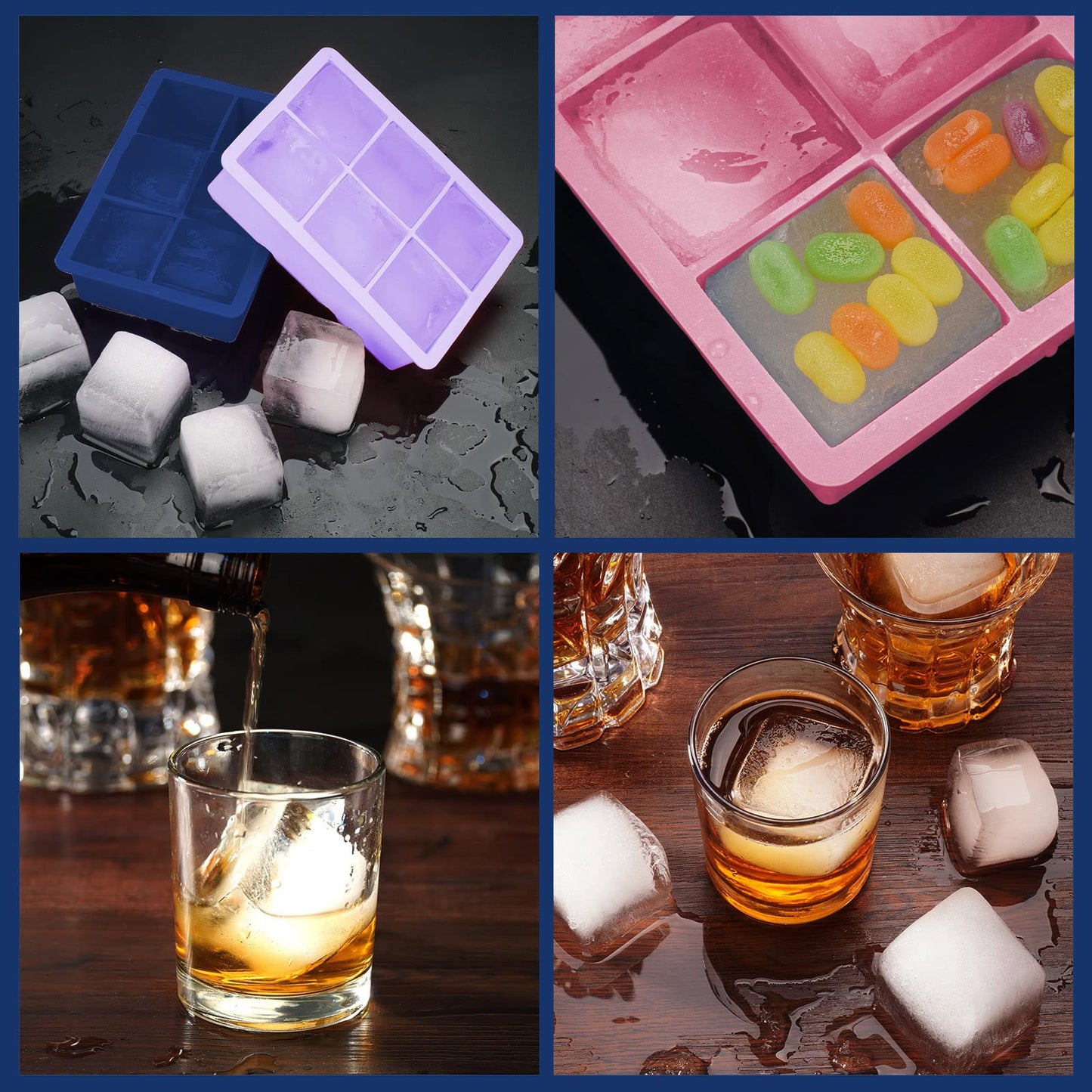 Excnorm Ice Cube Trays 3 Pack - Large Size Silicone Ice Cube Molds with Removable Lids Reusable and BPA Free for Whiskey, Cocktail, Stackable Flexible Ice