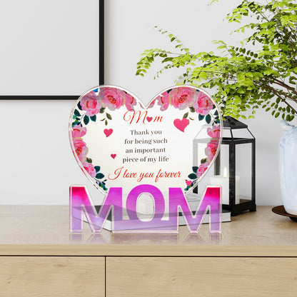 Birthday Gifts for Mom Heart Decor Mom Gifts from Daughter Don, Engraved Acrylic Mom Presents (Mom)