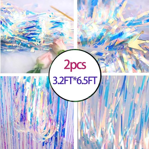 Iridescent Foil Curtain Backdrop by [Brand Name] - Stunning Neon Streamers for Party Decor | 3.2 ft x 6.5 ft