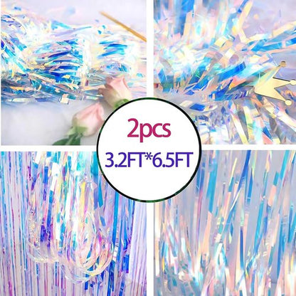 Iridescent Foil Curtain Backdrop by [Brand Name] - Stunning Neon Streamers for Party Decor | 3.2 ft x 6.5 ft