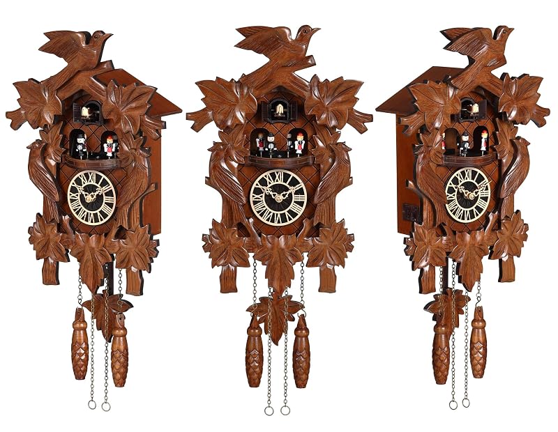 Hand-Carved Wooden Cuckoo Clock Wall Clock Antique Style 11.1 x 25.8 in
