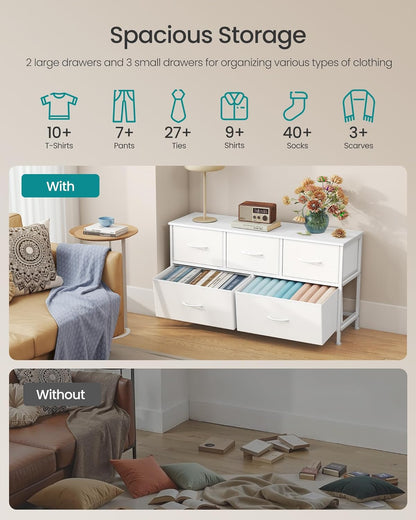 SONGMICS Dresser - 5-Drawer Storage Organizer Unit in Cloud White & Snow White | Durable Steel & MDF Design