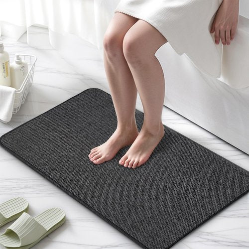 HOMTEB Bath Mat 17x27Inch, Thin Bath Mats Rugs with Rubber Backing Non-Slip, Absorbent,Quick Dry Machine Washable, Home Decor Accessories Cozy Cloth Bathroom Rugs fit Under Door/Sink/Tub-Black