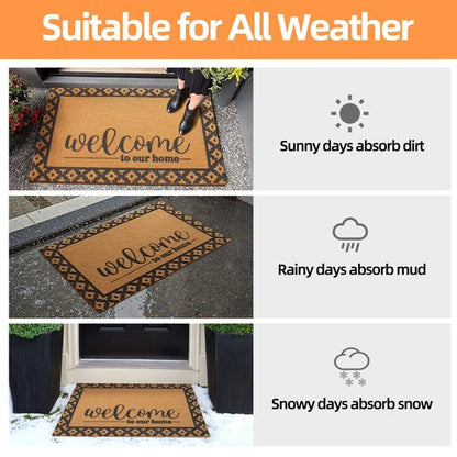Welcome Mat Front Door Mat Indoor Outside Entrance, Heavy Duty Dirt Trapper Coir Doormat with Non Slip Backing Entryway Rug for Front Back Door, 17x30, Brown