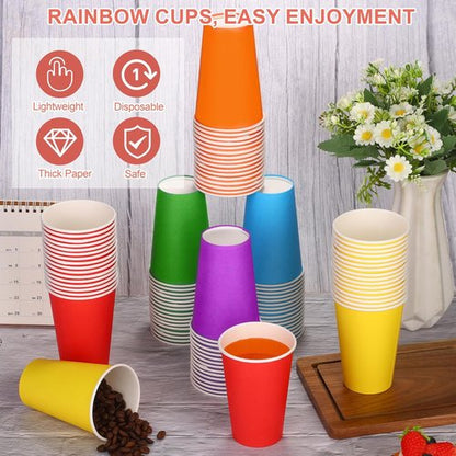 Kochorie 12 Ounce Disposable Rainbow Paper Cups - 100 Pack Colorful Party Drinking Cups | Perfect for Birthdays & Crafts