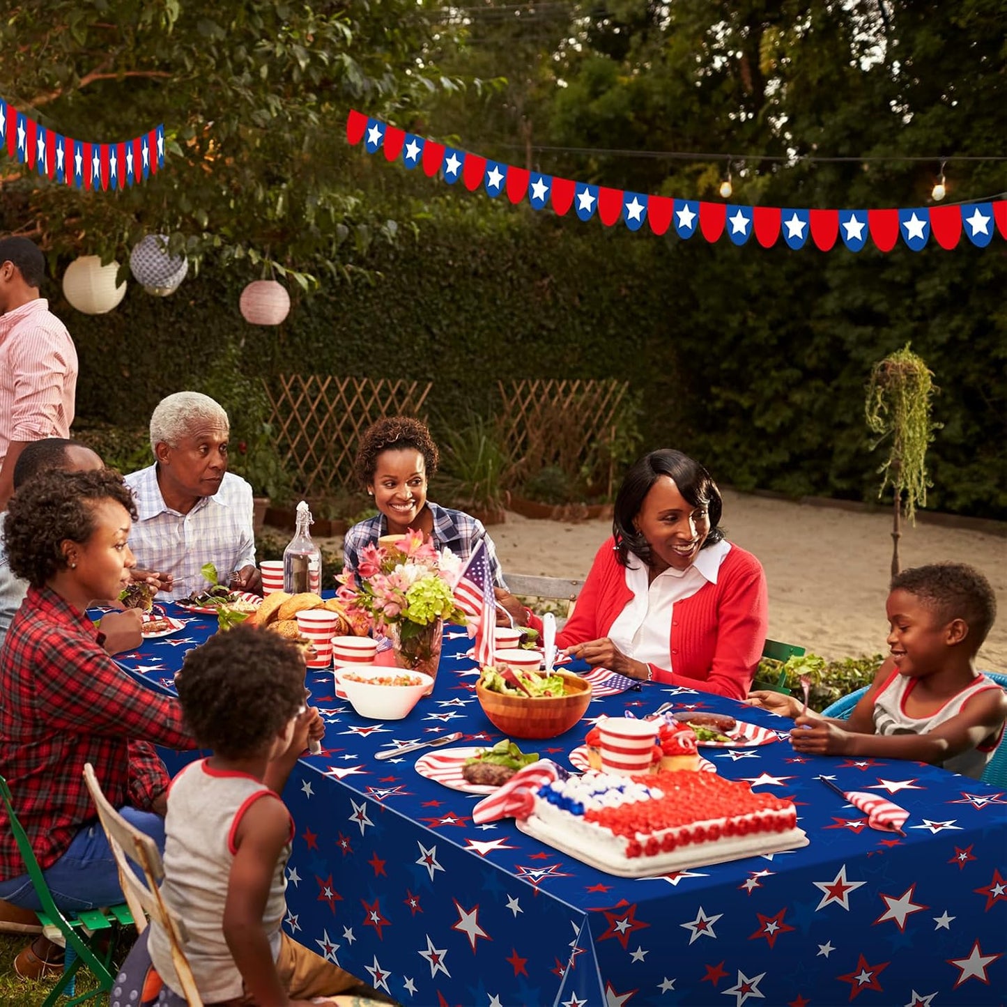 Patriotic Tablecloths by [Brand Name] - 3 Pack Disposable Rectangle Covers | Red, White & Blue Stars - 54x108 Inch for 4th of July Celebrations