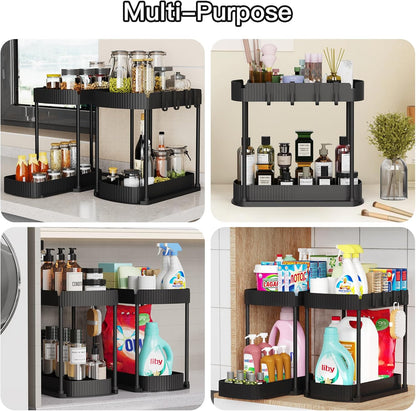Ukeetap Multi-Purpose Pull-Out Storage Organizers - Under Sink & Cabinet Solutions, Black, 12.8 Inches, 2 Packs