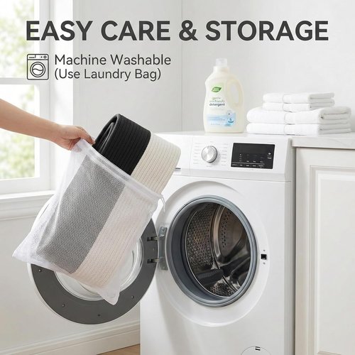 JMvicyroam 65L Extra Large Blanket Basket - Woven Cotton Rope Laundry Hamper with Handles | Machine Washable, White & Black