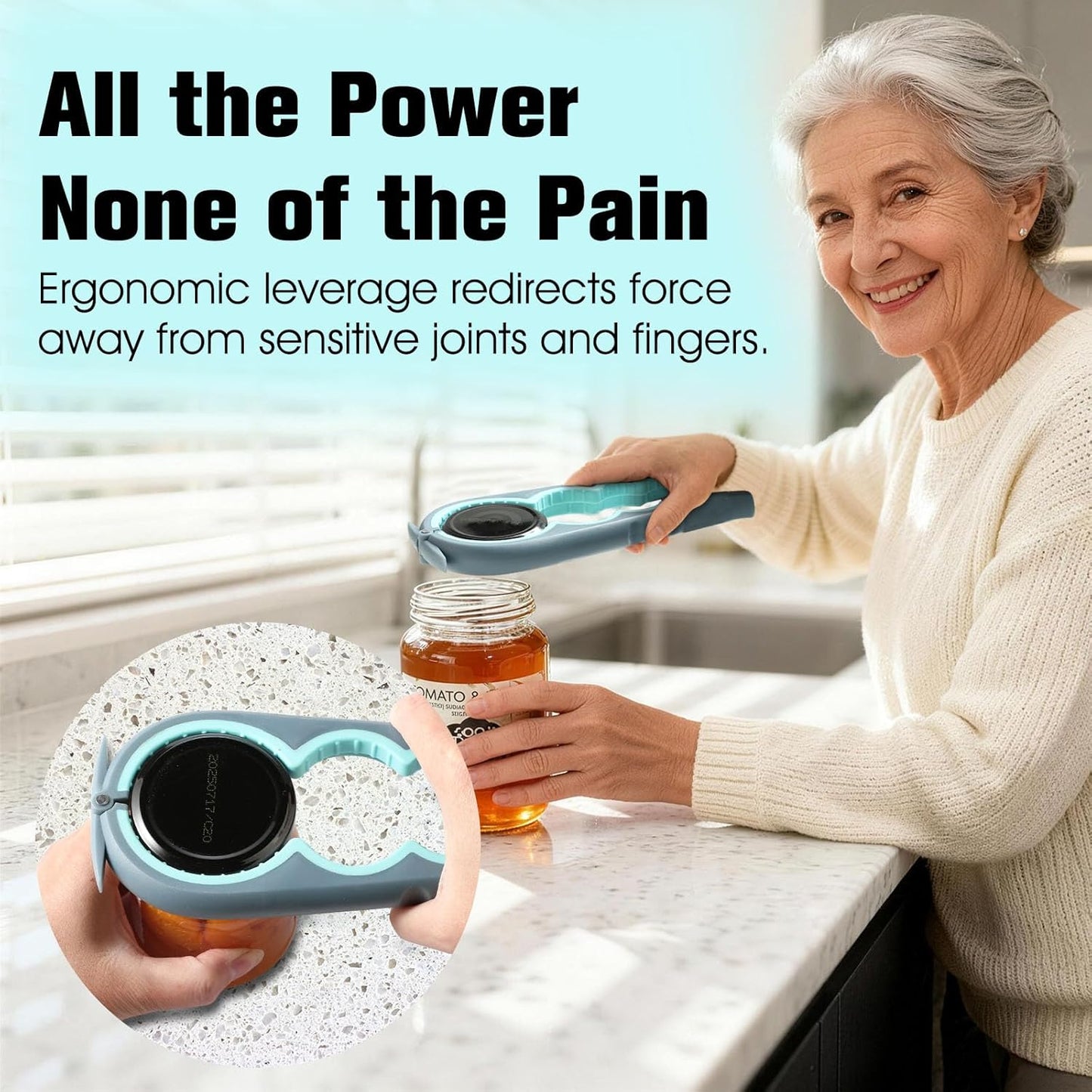 Skiennix 5-in-1 Jar Opener | Ergonomic Non-Slip Kitchen Tool for Seniors & Arthritis - Blue