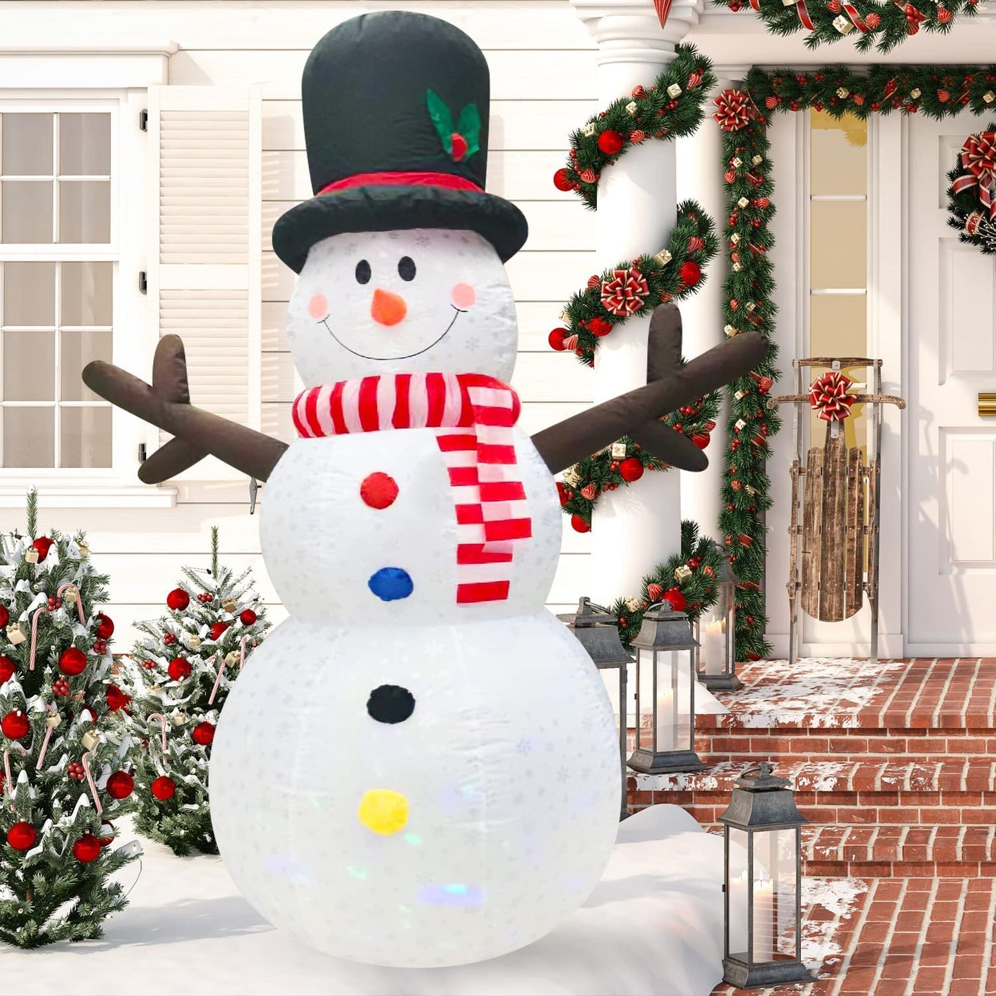 XL Outdoor Christmas Decorations Yard Inflatables Blow Up Xmas Large Holiday Lawn Decor Winter Snowflakes Snowman, 8' Tall, by HappyThings!