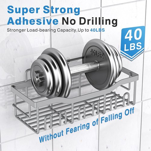 EUDELE Shower Caddy - 2 Pack Adhesive Organizer | Rustproof Stainless Steel for Bathroom & Kitchen Storage