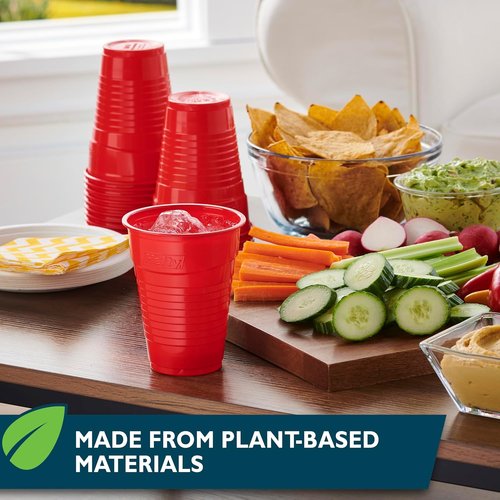 Hefty EcoSave Compostable Party Cups - Red 18 oz | 48 Total Cups (16 Count Pack of 3)