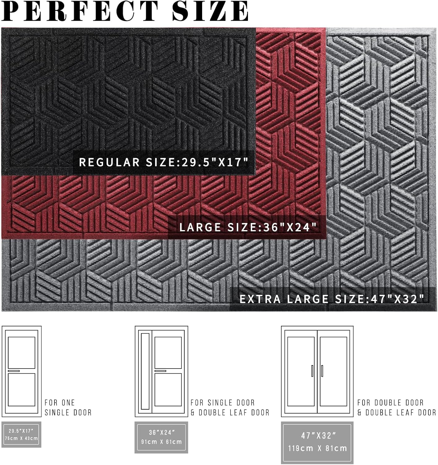 Yimobra Large Waterproof Door Mat - Heavy Duty Non-Slip Entrance Mat 36x24 | Black Gray Design