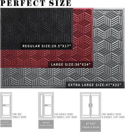 Yimobra Large Waterproof Door Mat - Heavy Duty Non-Slip Entrance Mat 36x24 | Black Gray Design