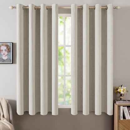 MIULEE Linen Curtains - 100% Blackout Thermal Insulated Drapes | Cobblestone, 52 x 54 Inch (2 Panels)