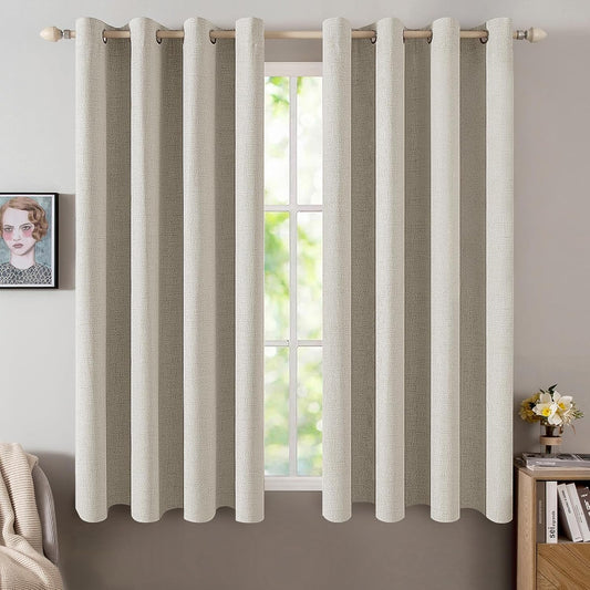 MIULEE Linen Curtains - 100% Blackout Thermal Insulated Drapes | Cobblestone, 52 x 54 Inch (2 Panels)