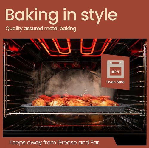 Gray Marble Nonstick Cookie Sheet Set by [Brand Name] - 2-Piece Carbon Steel Pan & Cooling Rack, Oven Safe Up to 450°F