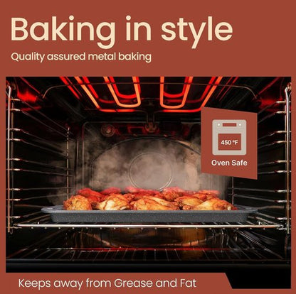 Gray Marble Nonstick Cookie Sheet Set by [Brand Name] - 2-Piece Carbon Steel Pan & Cooling Rack, Oven Safe Up to 450°F