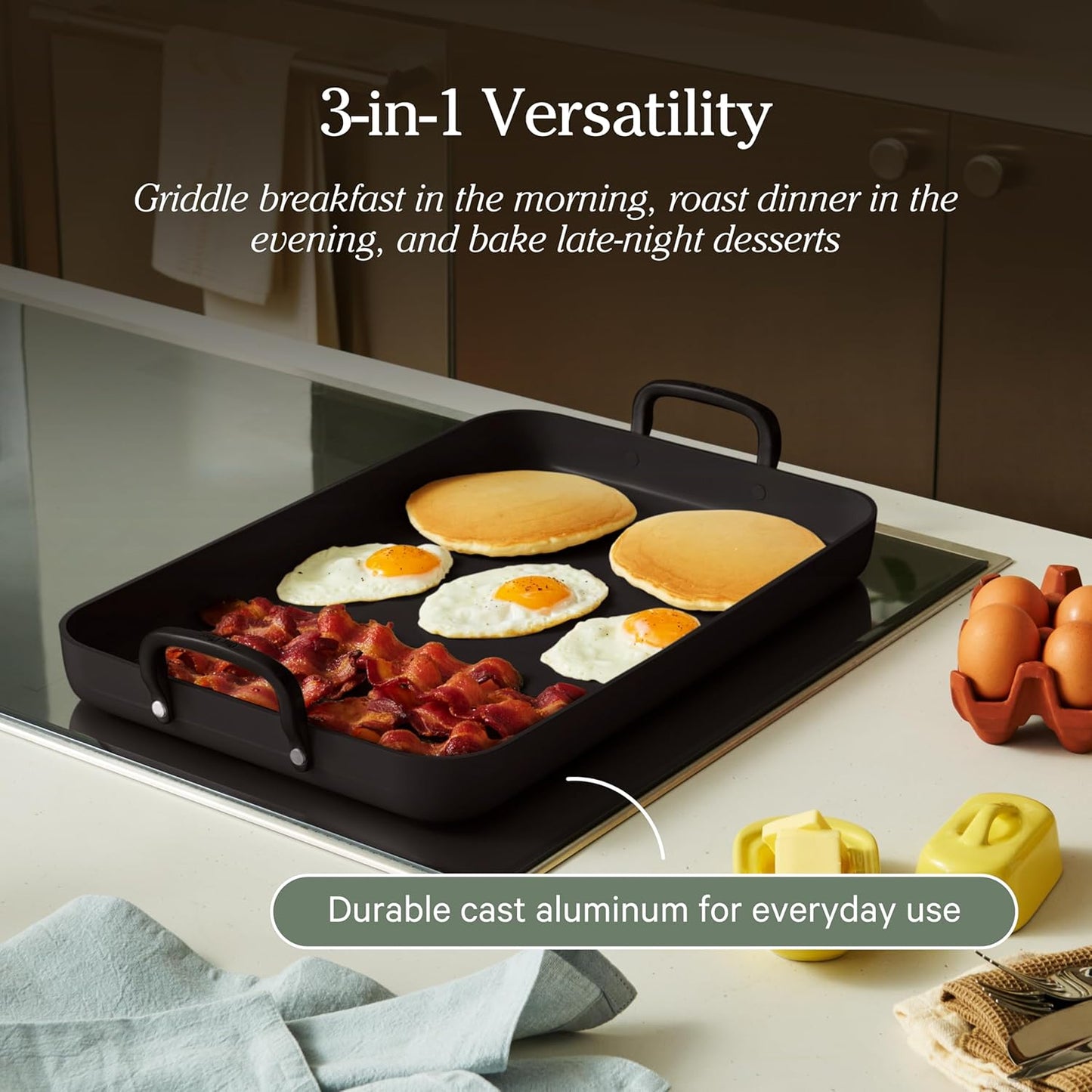 Our Place Essentials 4-Piece Griddle Pan Set - Nonstick Standard & Mini with Silicone Mats | PFAS-Free, Oven Safe, Versatile | Cream
