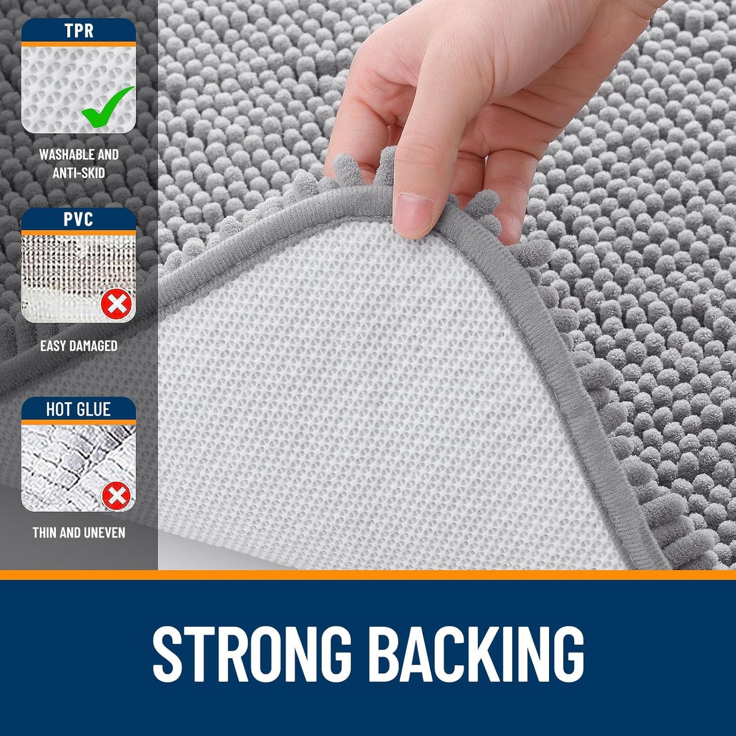 OLANLY Bathroom Rugs - Extra Soft Chenille Bath Mats with Rubber Backing | Quick Dry, Machine Washable, 34x21, Grey