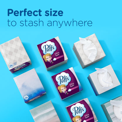 Puffs Ultra Soft Facial Tissues, 4 Family Size Boxes, 124 Facial Tissues per Box, Allergies and Colds
