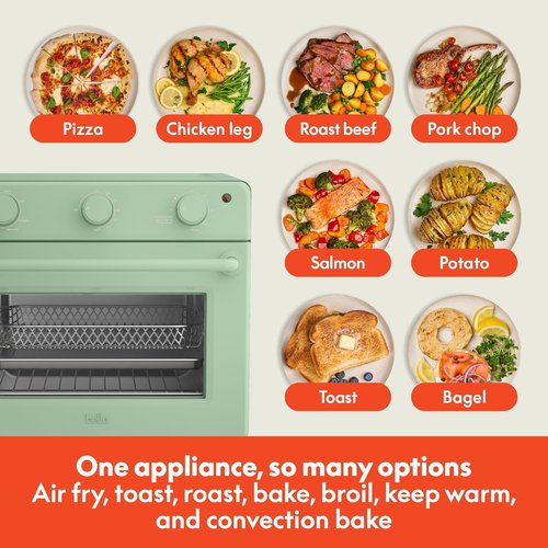 Bella Air Fry Toaster Oven - 7 Cooking Options, Dishwasher-Safe Trays, 1700W, Seaglass Color