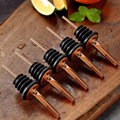 Stainless Steel Copper Liquor Pour Spouts Set - Tapered Speed Pours Nozzles with Rubber Dust Caps | Pourers For Alcohol, Olive Oil & Liquor Bottles | Bartender Accessories for Bar & Home Use