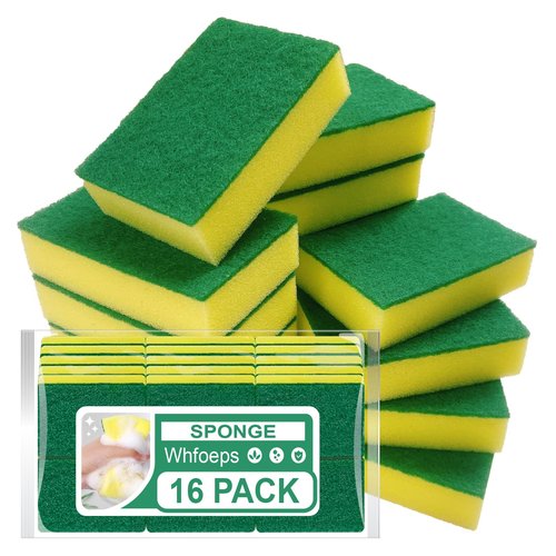 Sponges Kitchen 16 Count, Heavy Duty Scrub Sponges for Cleaning, Effortlessly Clean Your Stovetop, Sinks, Stoves, Appliances