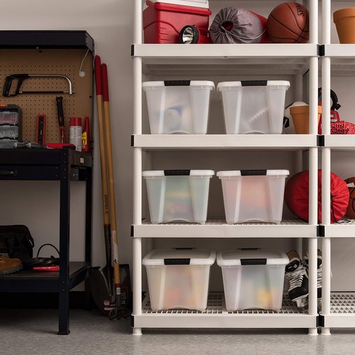 IRIS USA 32 Qt Stackable Plastic Storage Bins - BPA-Free, Durable Lids, 6 Pack - Pearl Color